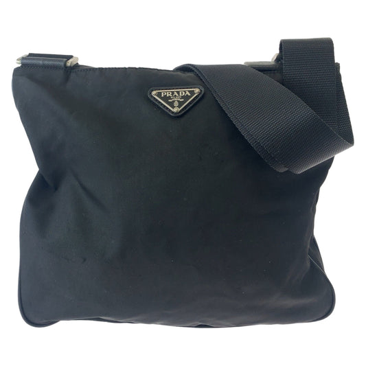 PRADA Shoulder Bag Nylon Black SilverMetal Shoulder Bag Crossbody Test Triangle With logo mens Used Authentic