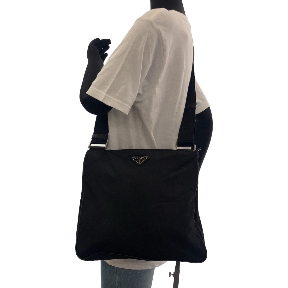 PRADA Shoulder Bag Nylon Black SilverMetal Shoulder Bag Crossbody Test Triangle With logo mens Used Authentic