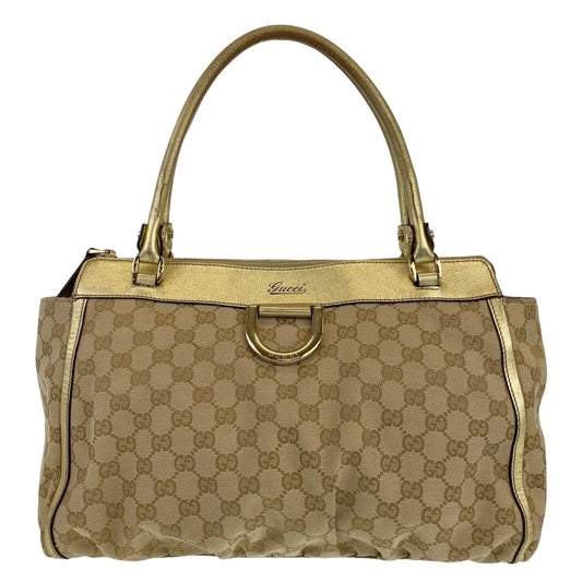 GUCCI Tote Bag 189831 GG canvas Beige Gold Metal Tote Bag Shoulder Bag Abbey Women Used Authentic