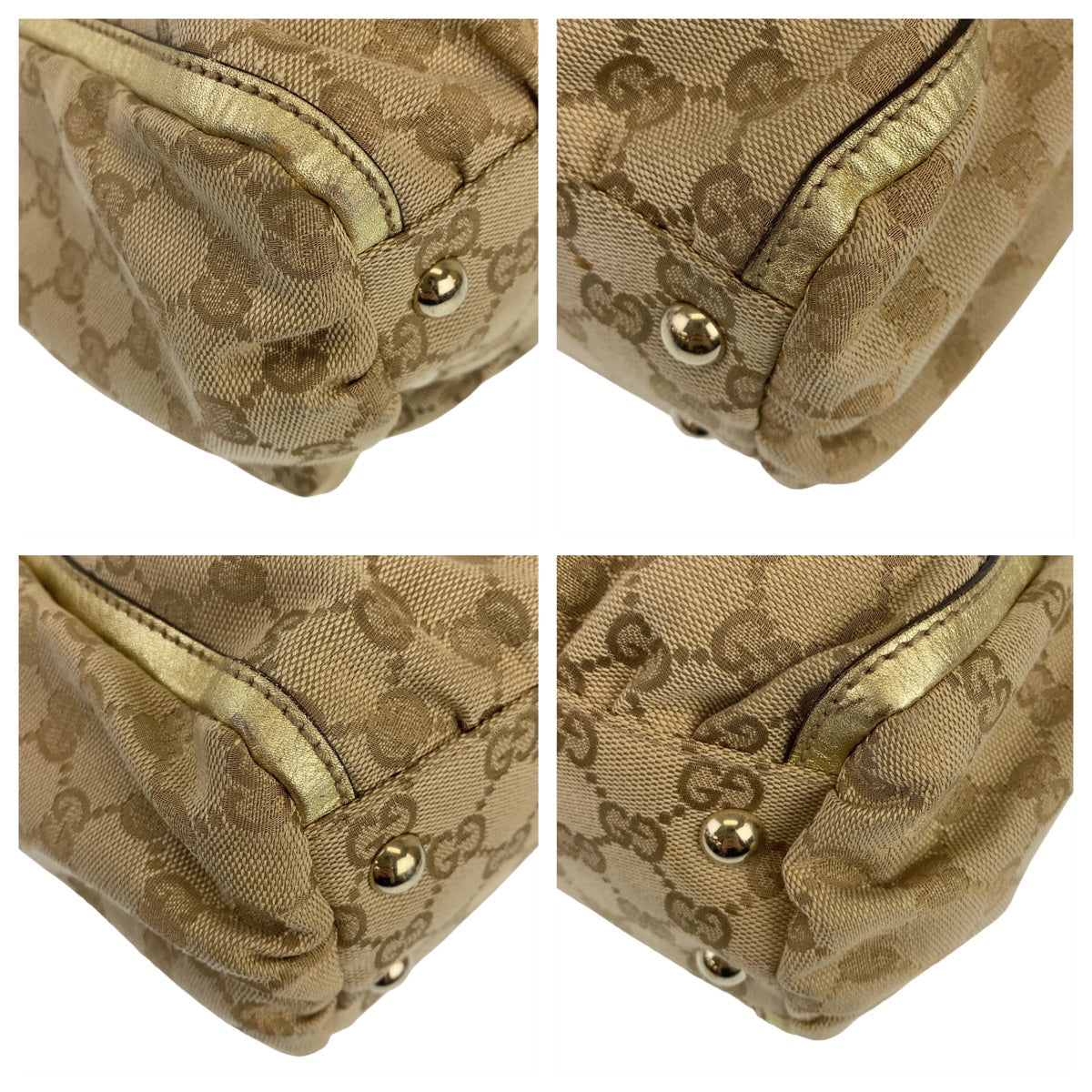 GUCCI Tote Bag 189831 GG canvas Beige Gold Metal Tote Bag Shoulder Bag Abbey Women Used Authentic