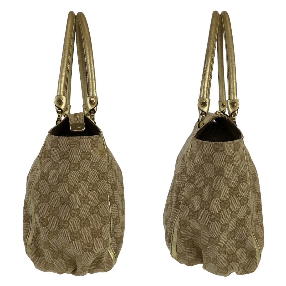GUCCI Tote Bag 189831 GG canvas Beige Gold Metal Tote Bag Shoulder Bag Abbey Women Used Authentic