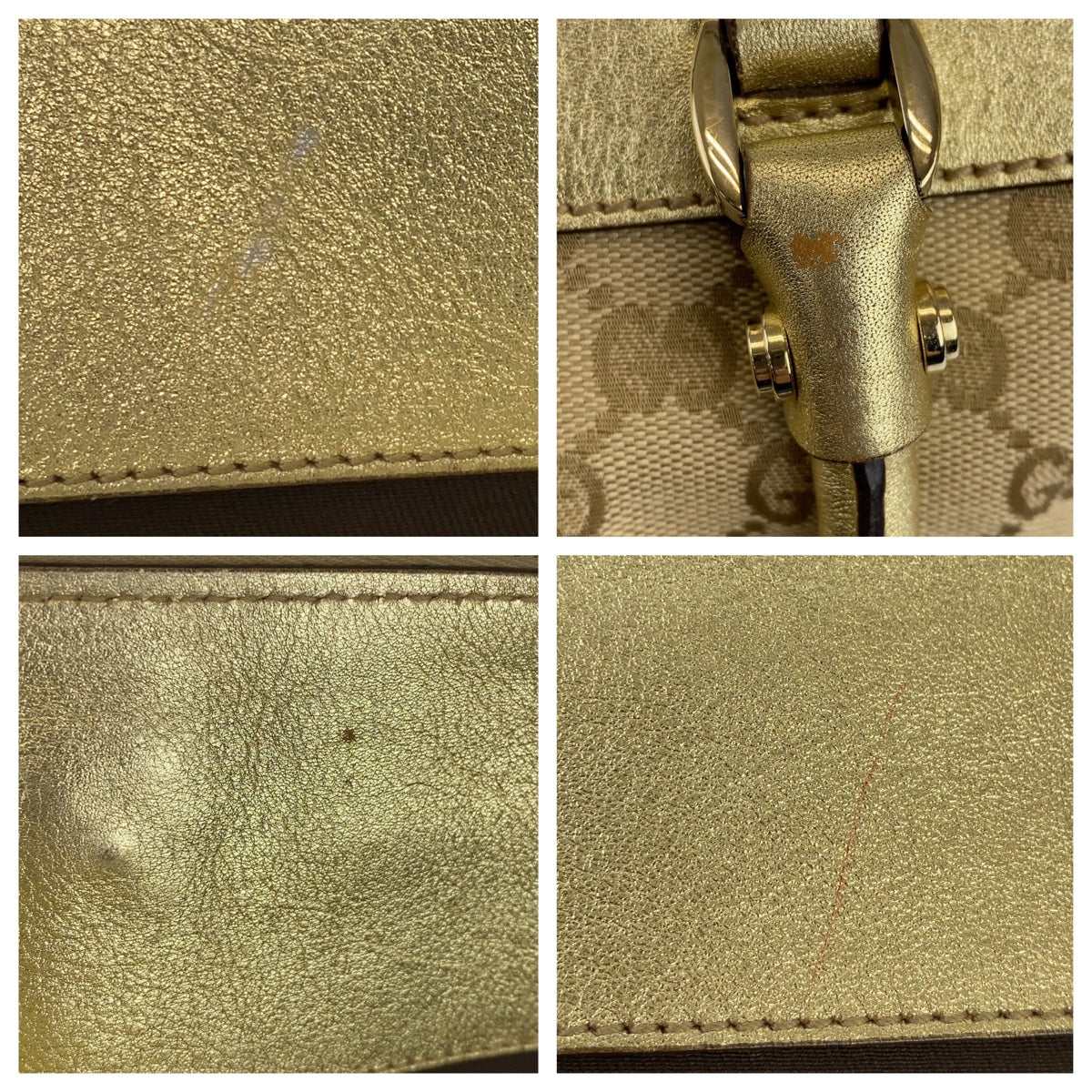 GUCCI Tote Bag 189831 GG canvas Beige Gold Metal Tote Bag Shoulder Bag Abbey Women Used Authentic