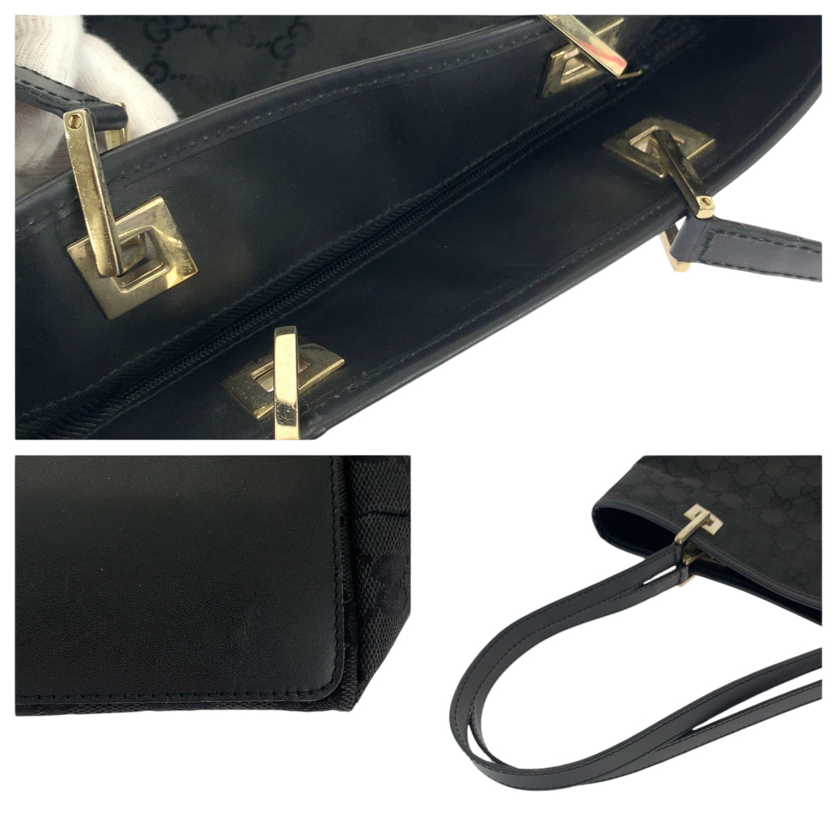 GUCCI Tote Bag 002 1099 GG canvas black Shoulder Bag Women Used Authentic