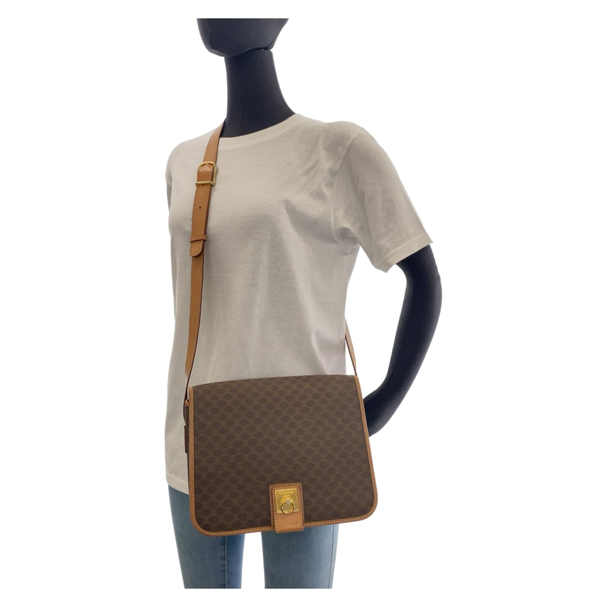 CELINE Shoulder Bag PVC, Leather Brown Crossbody Shoulder Bag Macadam Women Used Authentic