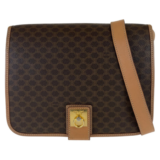 CELINE Shoulder Bag PVC, Leather Brown Crossbody Shoulder Bag Macadam Women Used Authentic