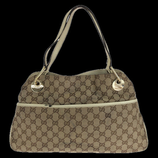 GUCCI Tote Bag 121023 GG canvas, leather Brown Tote Bag Shoulder Bag Women Used Authentic