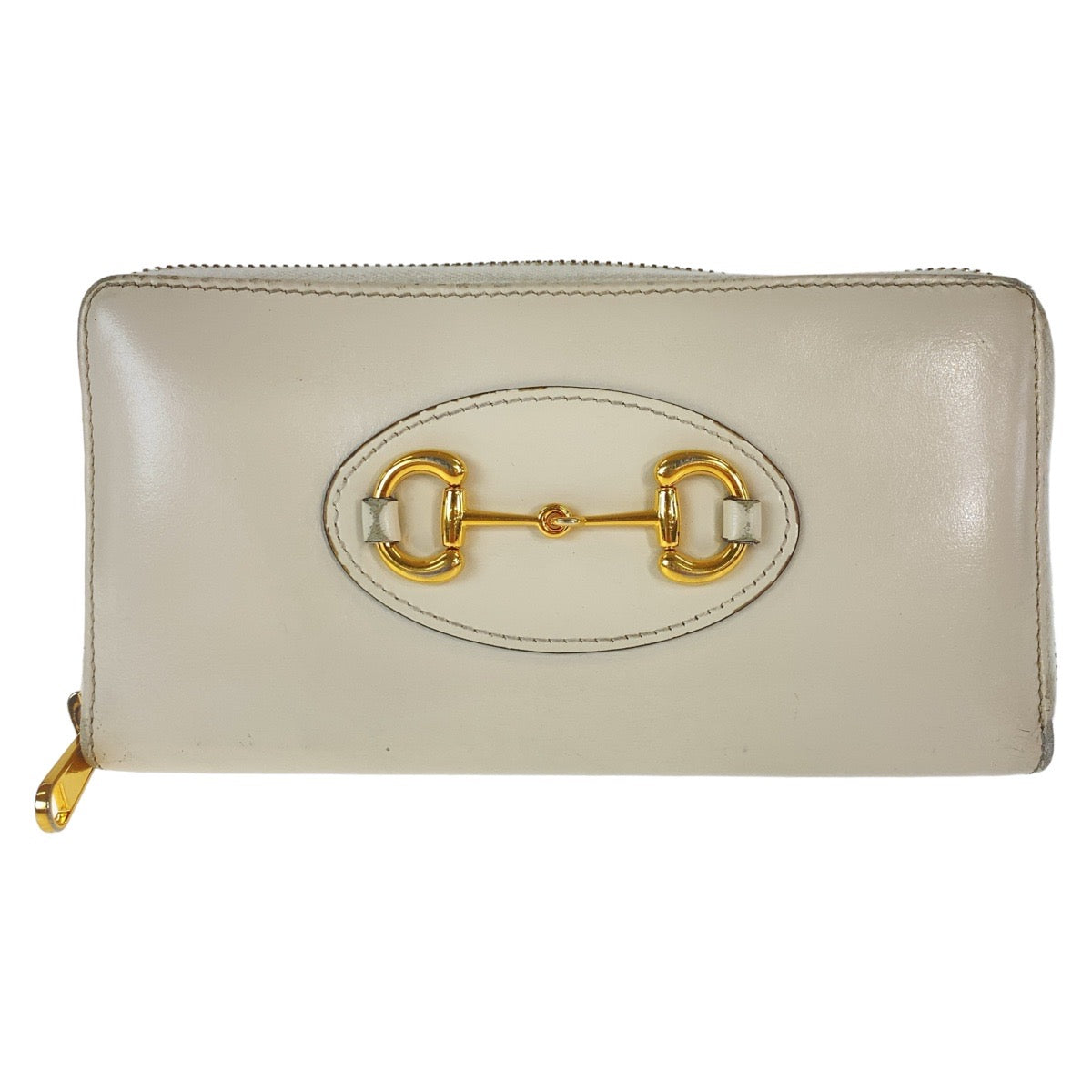 GUCCI Long Wallet Purse 621889 leather Off White Gold Metal Long Wallet Purse Round Zip Horsebit Women Used Authentic
