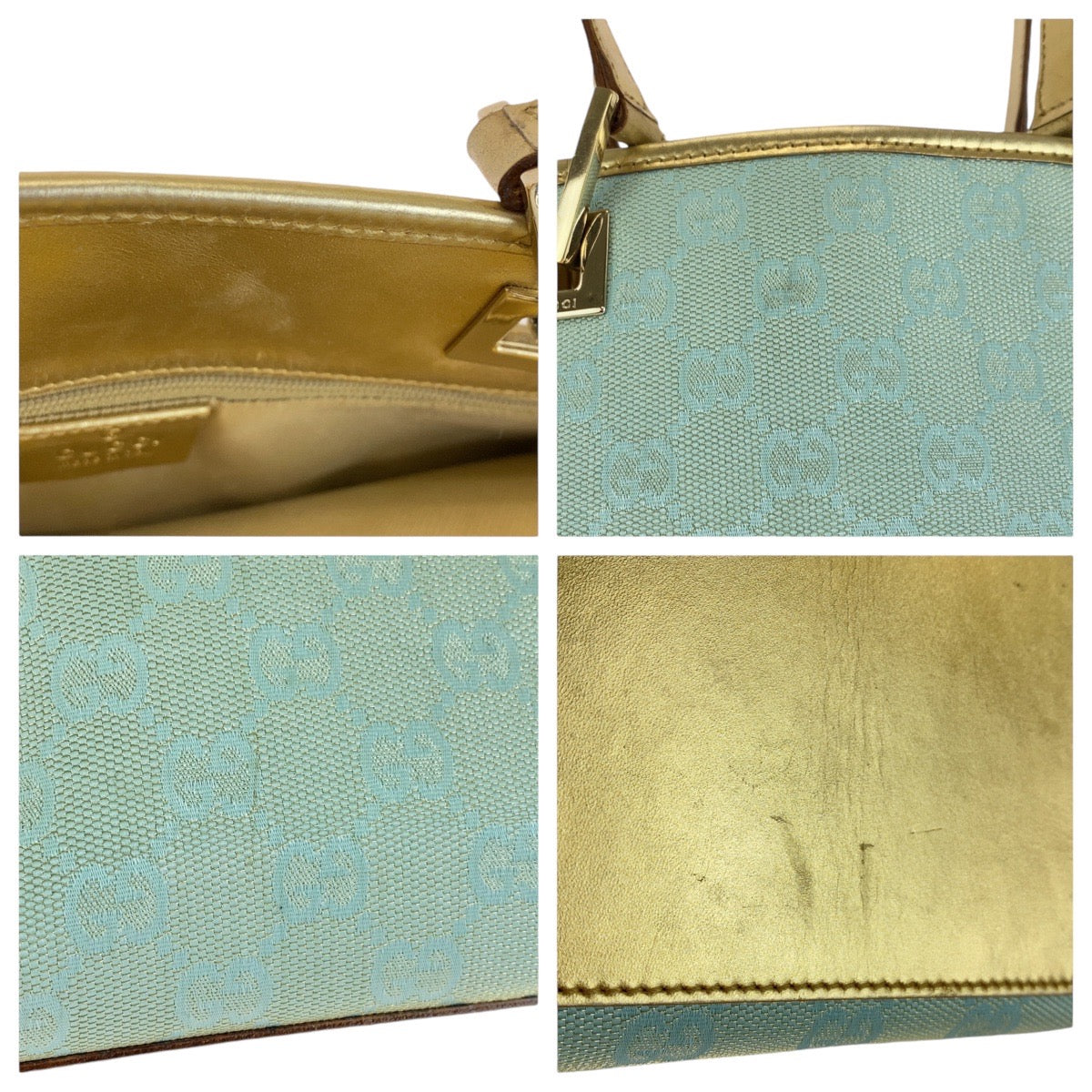 GUCCI Tote Bag 002 1099 GG canvas, leather Emerald green Tote Bag handbag Women Used Authentic