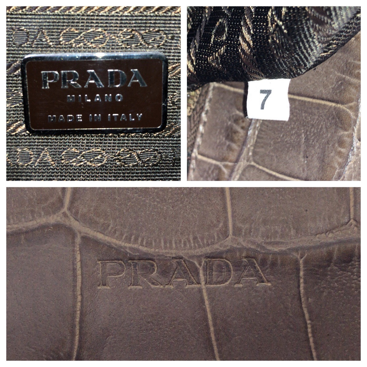 PRADA Handbag Nylon gray Handbag Shoulder Bag Test Croco embossed Women Used Authentic