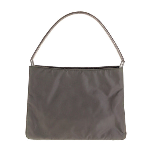 PRADA Handbag Nylon gray Handbag Shoulder Bag Test Croco embossed Women Used Authentic