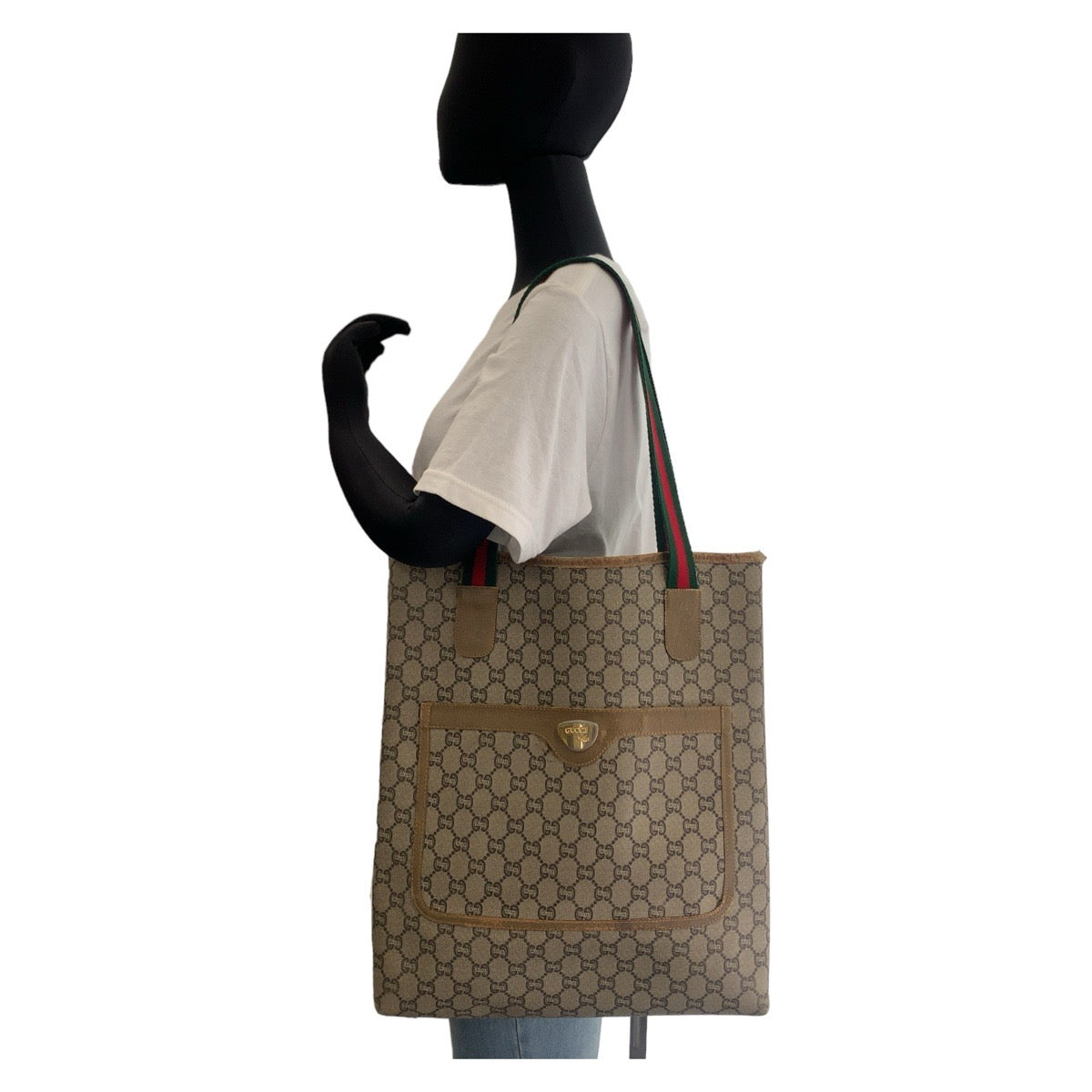 GUCCI Tote Bag GG Supreme Canvas beige GG Plus Sherry Line GG Supreme Old Gucci