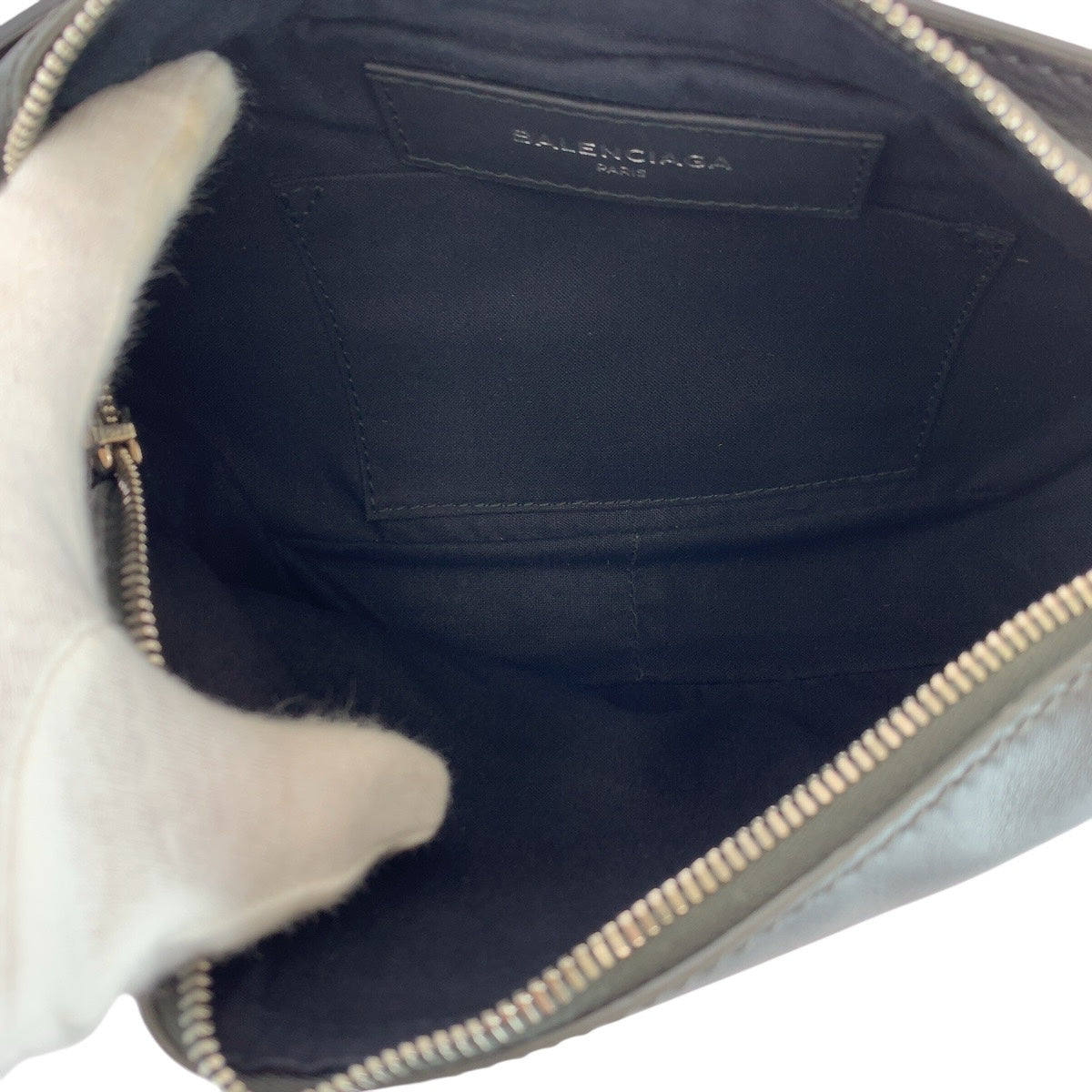 BALENCIAGA Sling bag 433625 leather Black Charcoal Gray SilverMetal Sling bag, waist bag, bum bag Punching logo mens Used Authentic