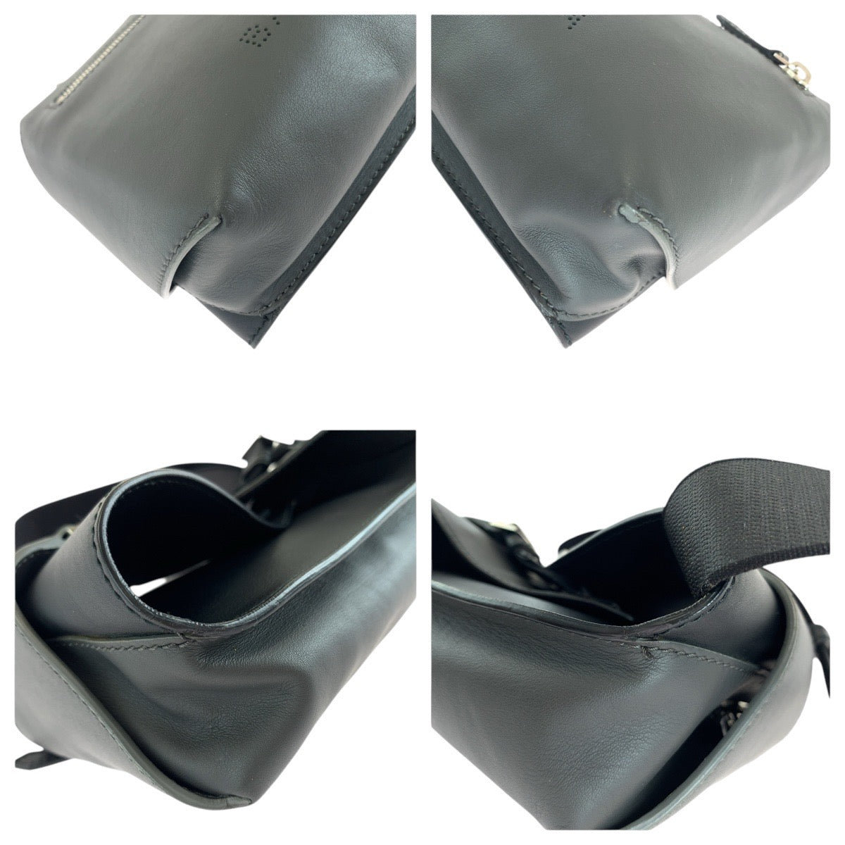 BALENCIAGA Sling bag 433625 leather Black Charcoal Gray SilverMetal Sling bag, waist bag, bum bag Punching logo mens Used Authentic