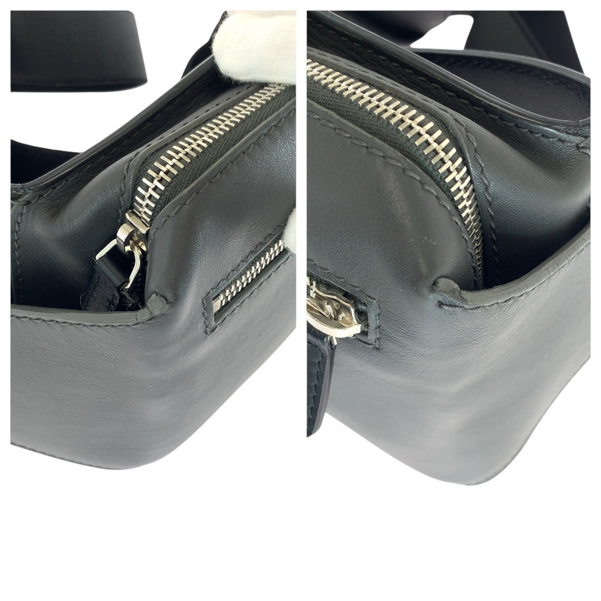 BALENCIAGA Sling bag 433625 leather Black Charcoal Gray SilverMetal Sling bag, waist bag, bum bag Punching logo mens Used Authentic