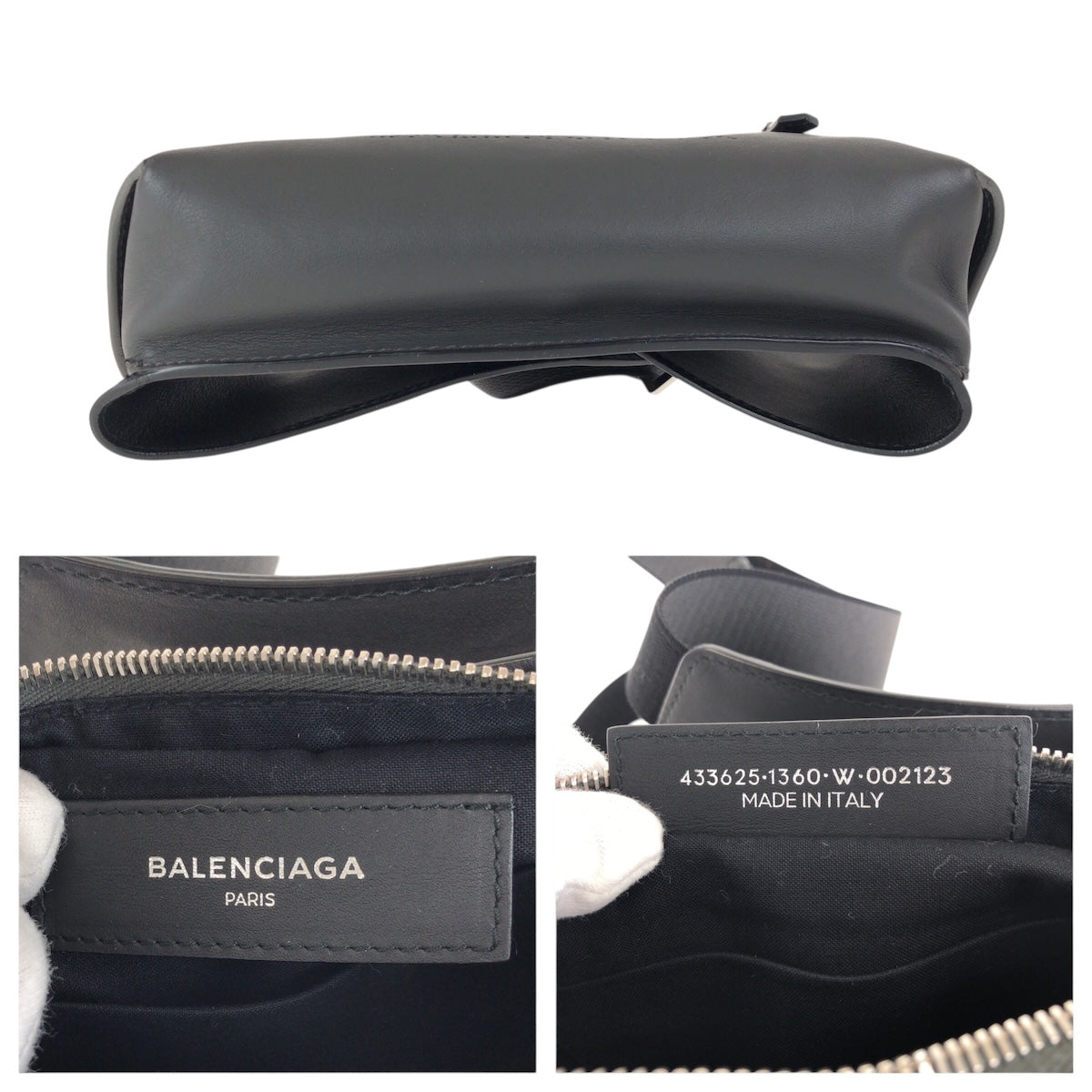 BALENCIAGA Sling bag 433625 leather Black Charcoal Gray SilverMetal Sling bag, waist bag, bum bag Punching logo mens Used Authentic