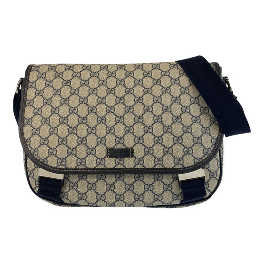 GUCCI Shoulder Bag 201732 GG Supreme Canvas Gray Navy SilverMetal Shoulder Bag Messenger bag mens Used Authentic
