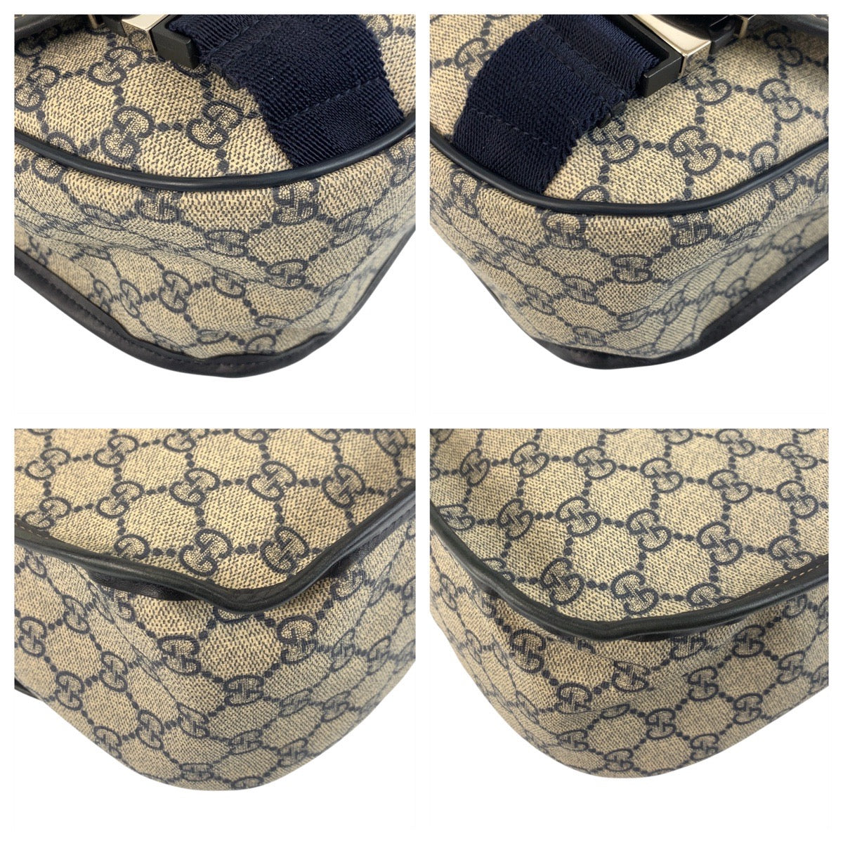 GUCCI Shoulder Bag 201732 GG Supreme Canvas Gray Navy SilverMetal Shoulder Bag Messenger bag mens Used Authentic