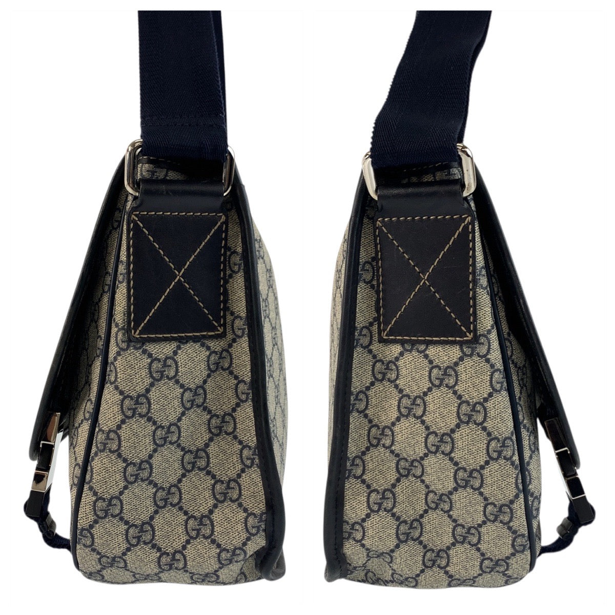 GUCCI Shoulder Bag 201732 GG Supreme Canvas Gray Navy SilverMetal Shoulder Bag Messenger bag mens Used Authentic