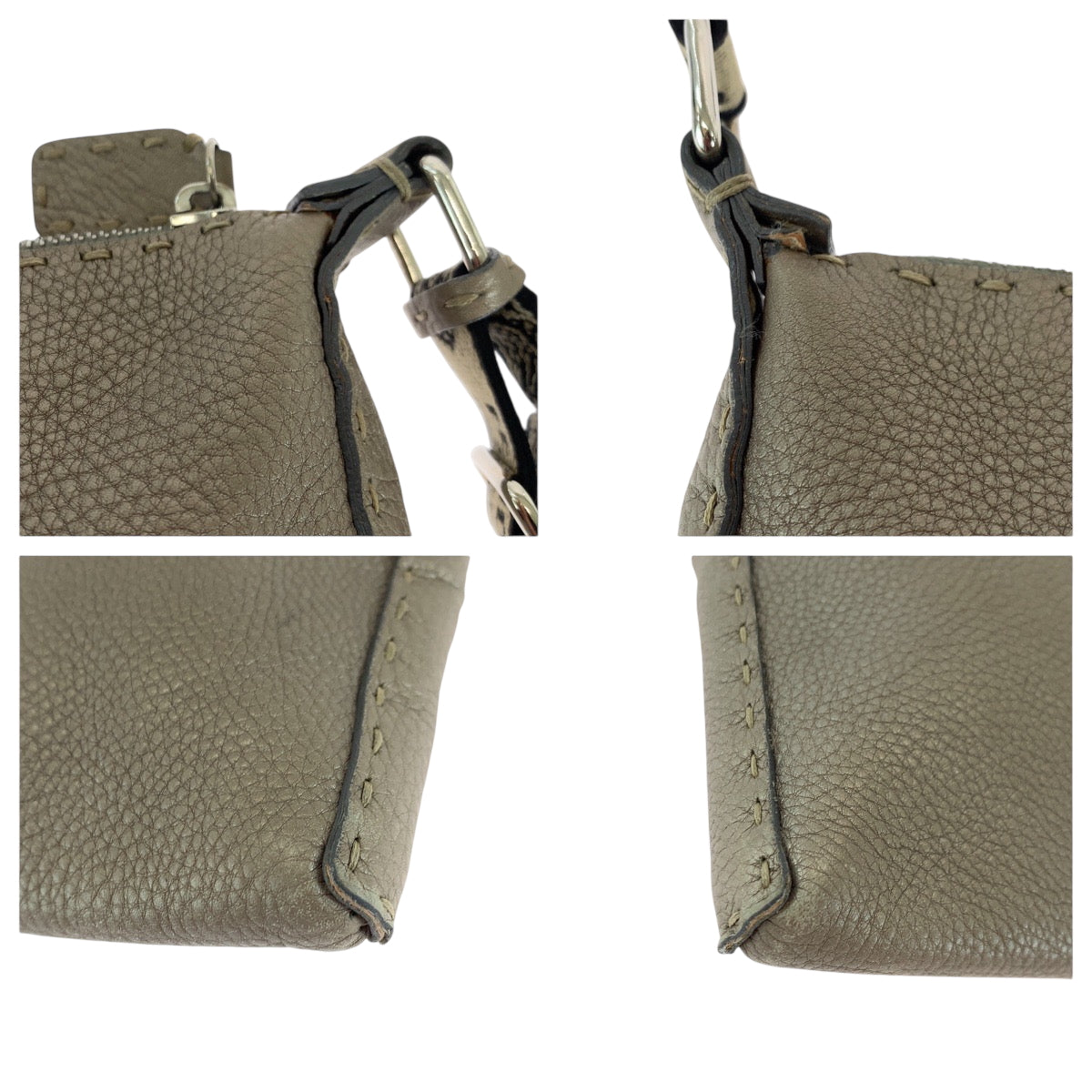 FENDI Shoulder Bag 2390-8BT093 leather Beige SilverMetal Shoulder Bag Crossbody Celeria Women Used Authentic