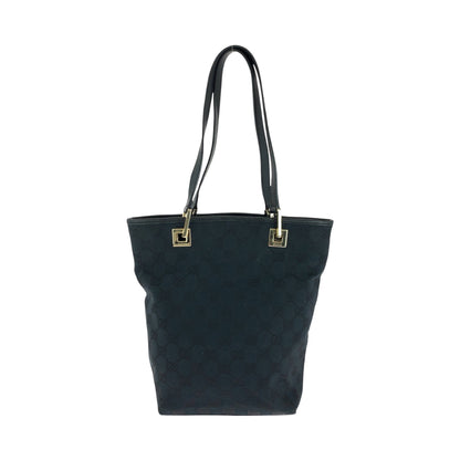 GUCCI Tote Bag 002 1099 GG canvas Black GoldMetal Tote Bag handbag Women Used Authentic