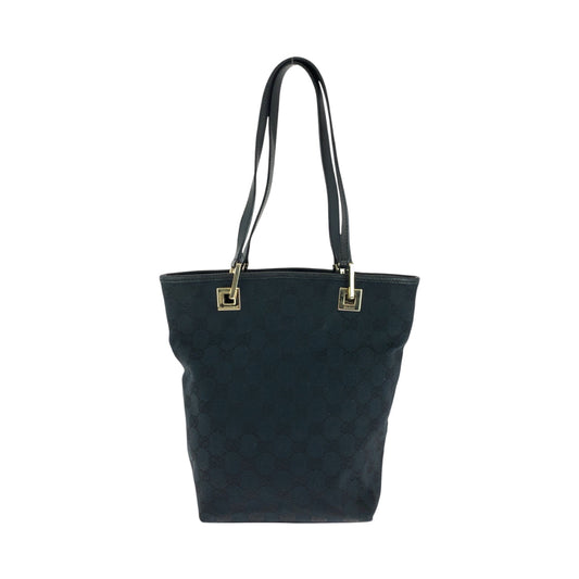 GUCCI Tote Bag 002 1099 GG canvas Black GoldMetal Tote Bag handbag Women Used Authentic
