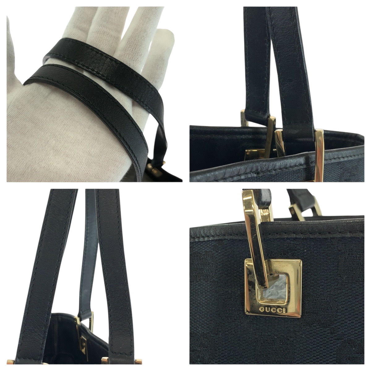 GUCCI Tote Bag 002 1099 GG canvas Black GoldMetal Tote Bag handbag Women Used Authentic