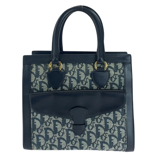 Dior Tote Bag Canvas, Leather Navy Gold Metal Tote Bag handbag Trotter Women Used Authentic