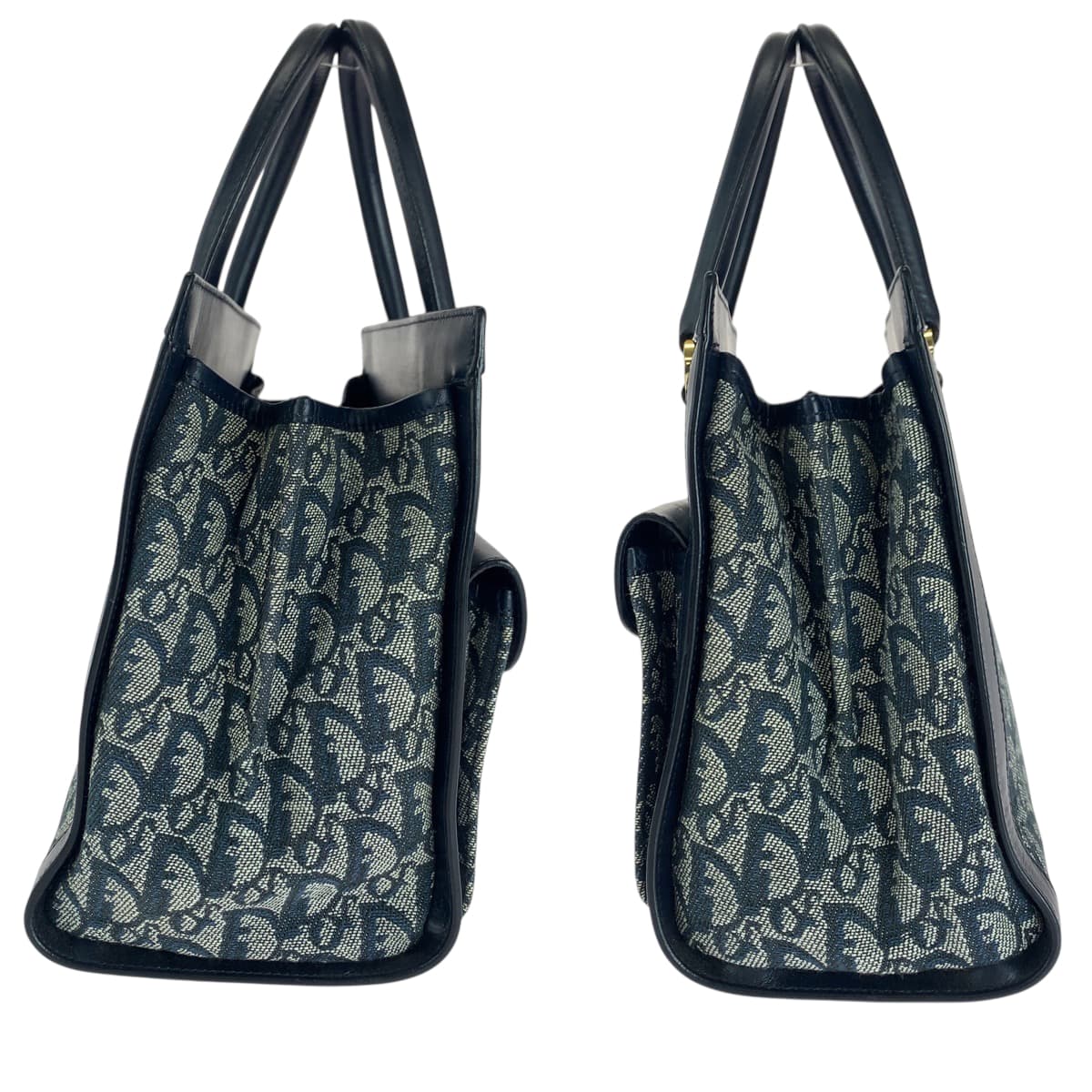 Dior Tote Bag Canvas, Leather Navy Gold Metal Tote Bag handbag Trotter Women Used Authentic