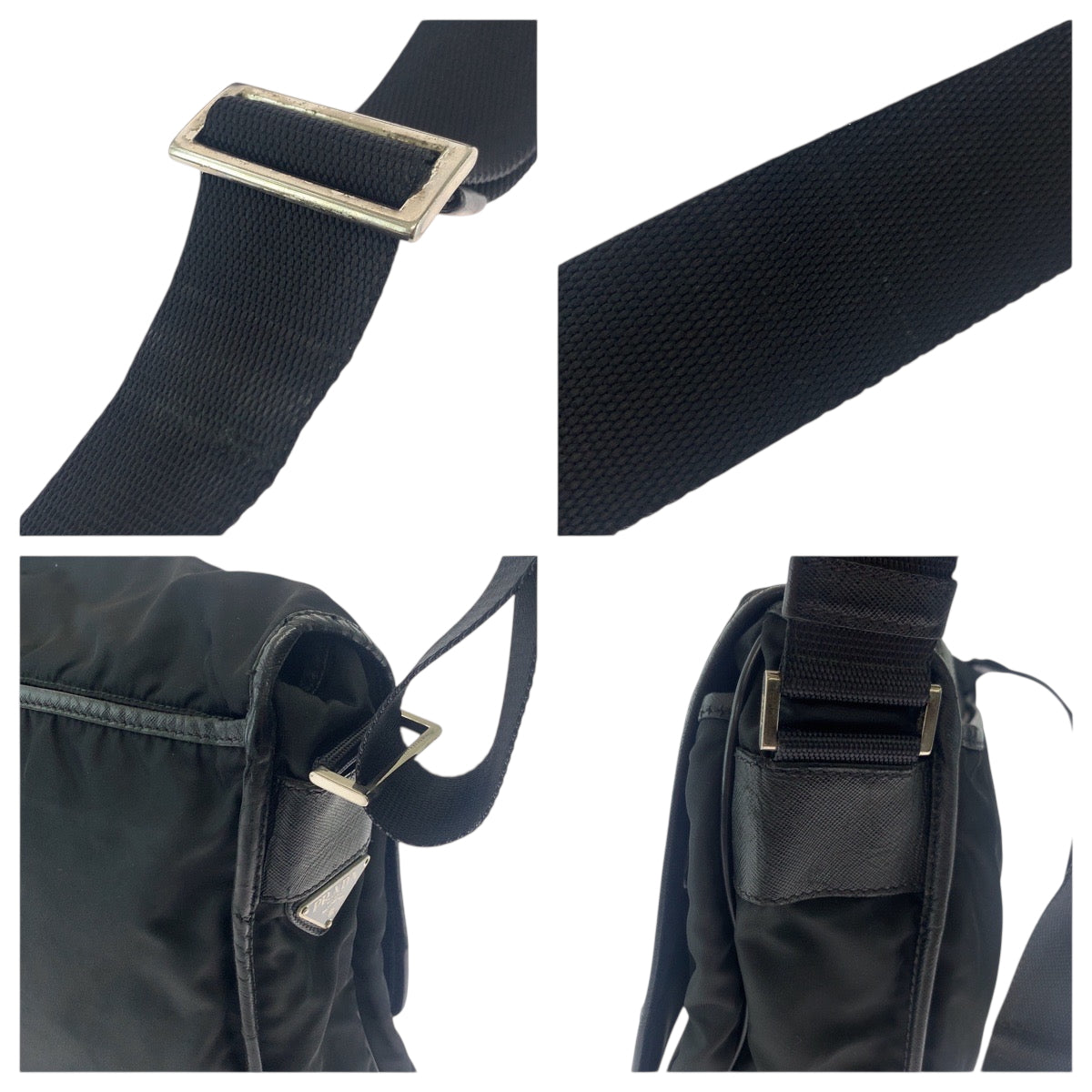 PRADA Shoulder Bag V166 Nylon Black SilverMetal Shoulder Bag Messenger bag Test Triangle With logo Women Used Authentic