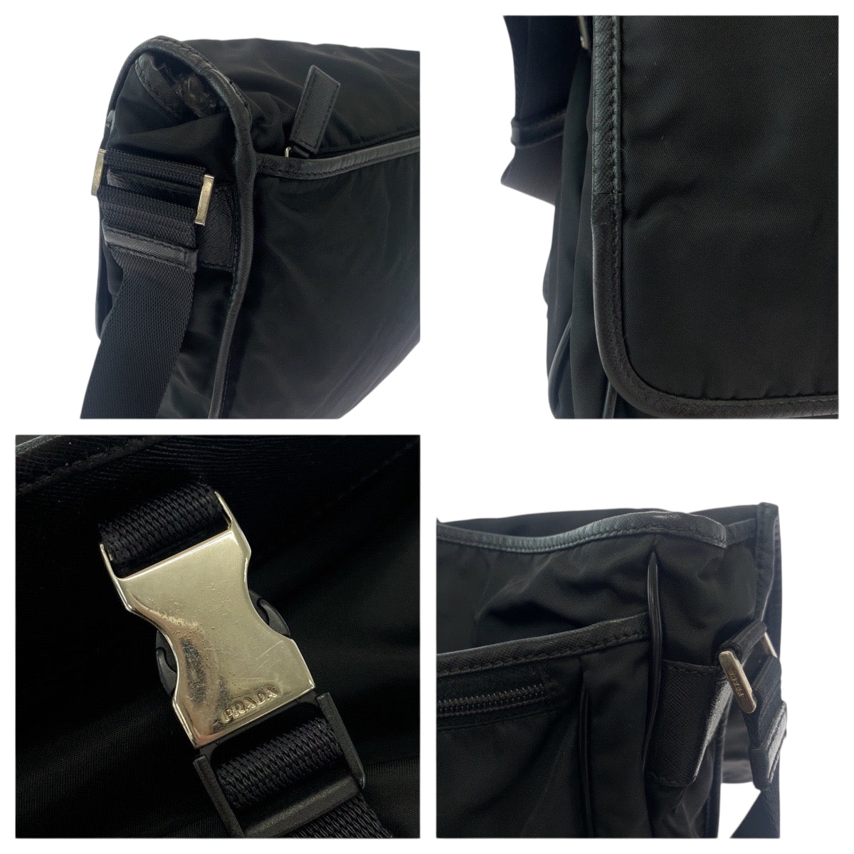 PRADA Shoulder Bag V166 Nylon Black SilverMetal Shoulder Bag Messenger bag Test Triangle With logo Women Used Authentic