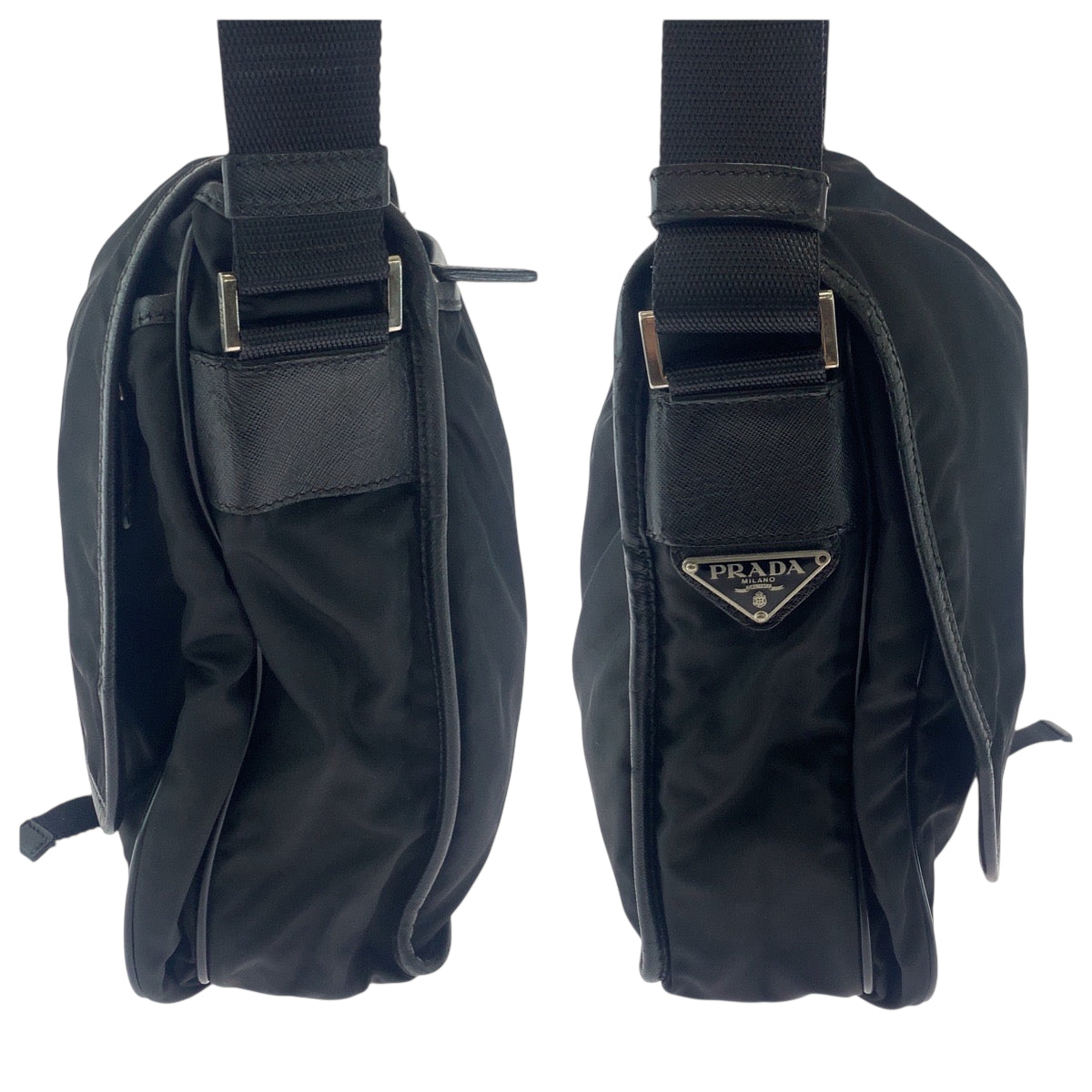 PRADA Shoulder Bag V166 Nylon Black SilverMetal Shoulder Bag Messenger bag Test Triangle With logo Women Used Authentic