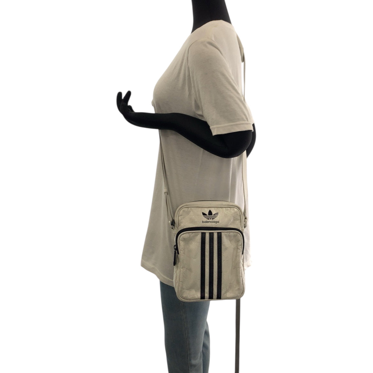 BALENCIAGA Shoulder Bag 721850 leather White Black White Metal Shoulder Bag pochette adidas collaboration Three stripes mens Used Authentic