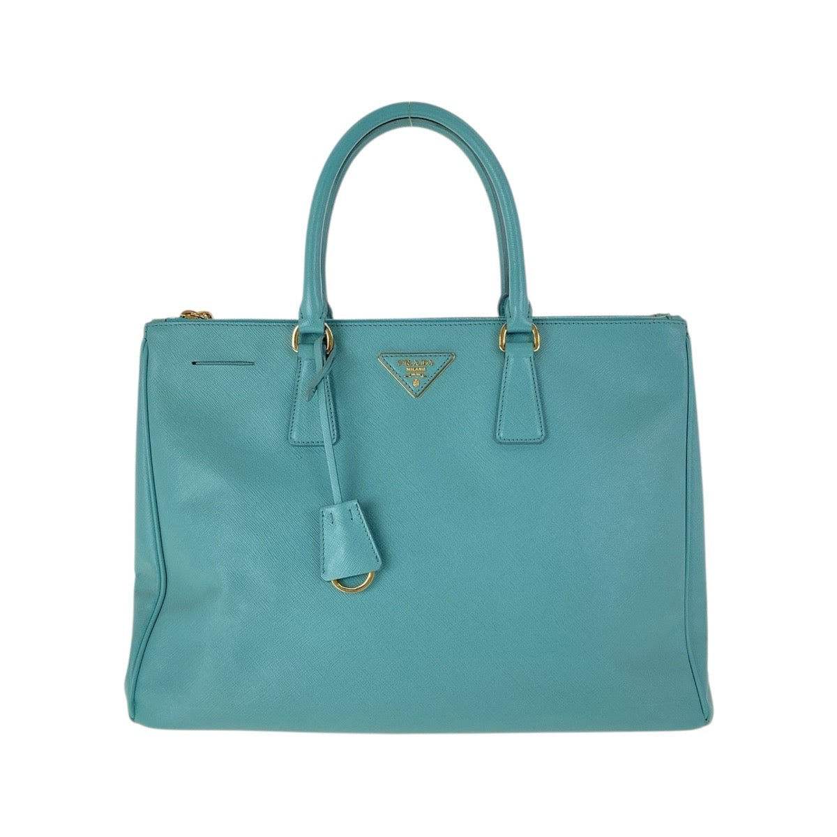 PRADA Tote Bag leather Green Mint Green Gold Metal Tote Bag handbag Safiano TriangleWith logo Galleria Women Used Authentic