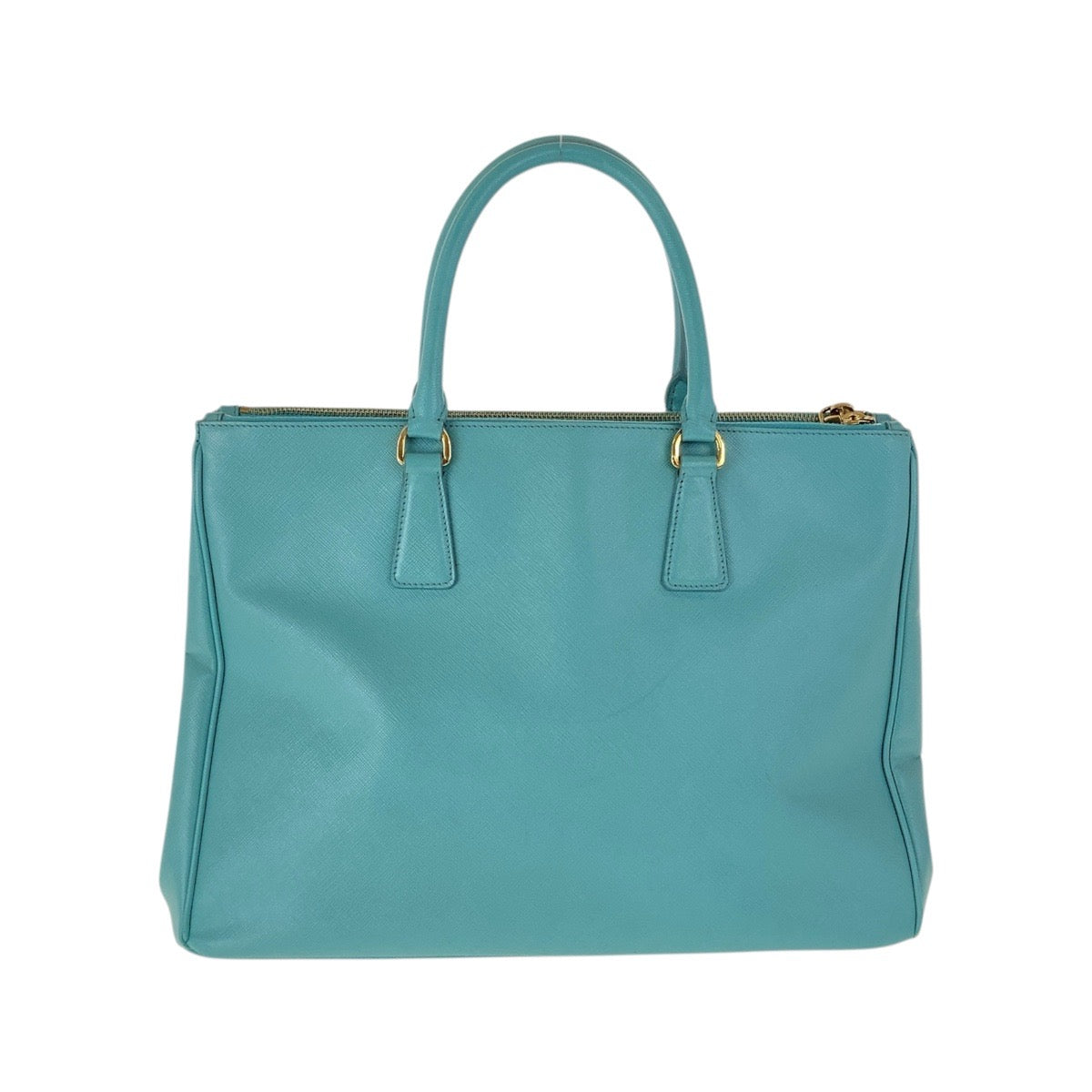 PRADA Tote Bag leather Green Mint Green Gold Metal Tote Bag handbag Safiano TriangleWith logo Galleria Women Used Authentic