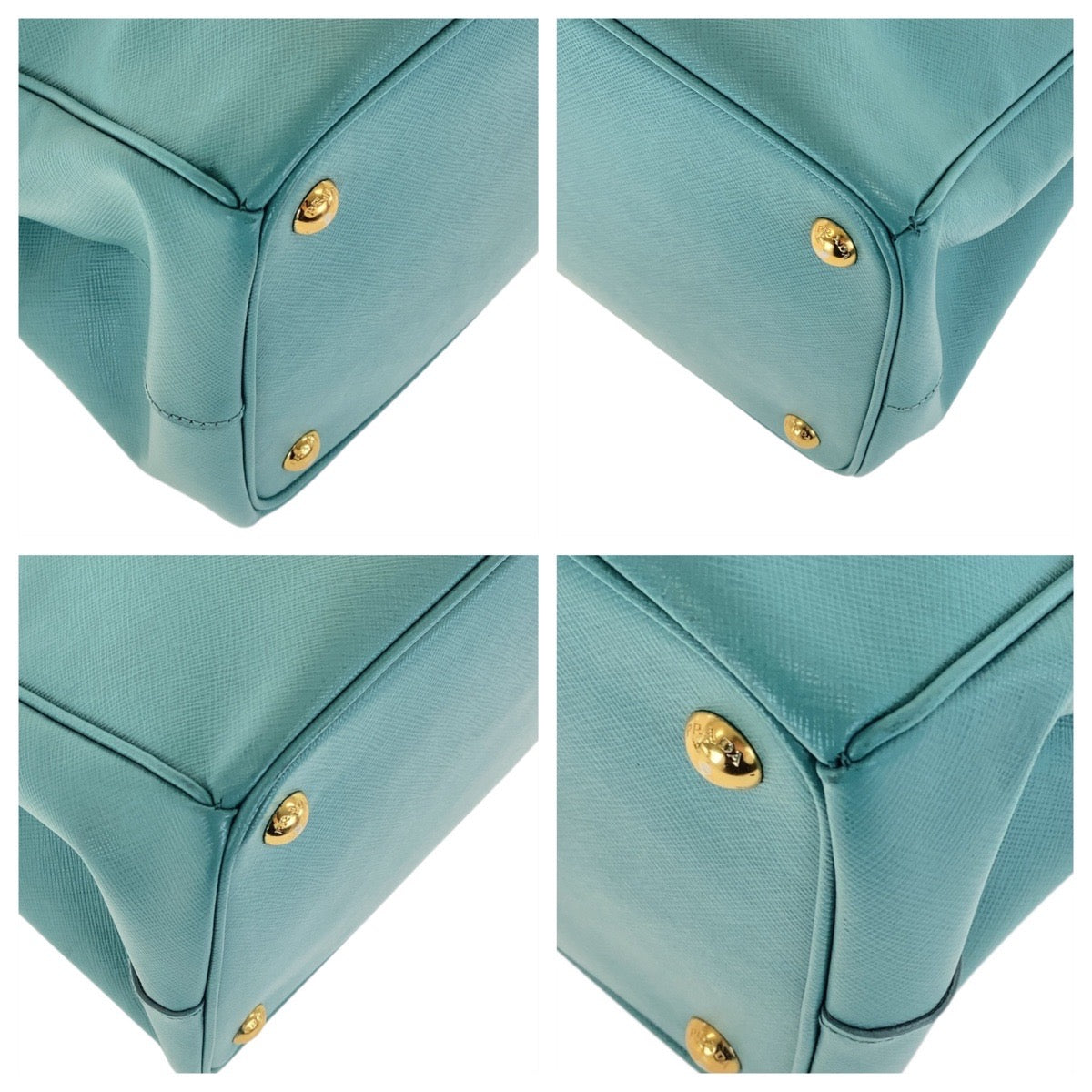 PRADA Tote Bag leather Green Mint Green Gold Metal Tote Bag handbag Safiano TriangleWith logo Galleria Women Used Authentic