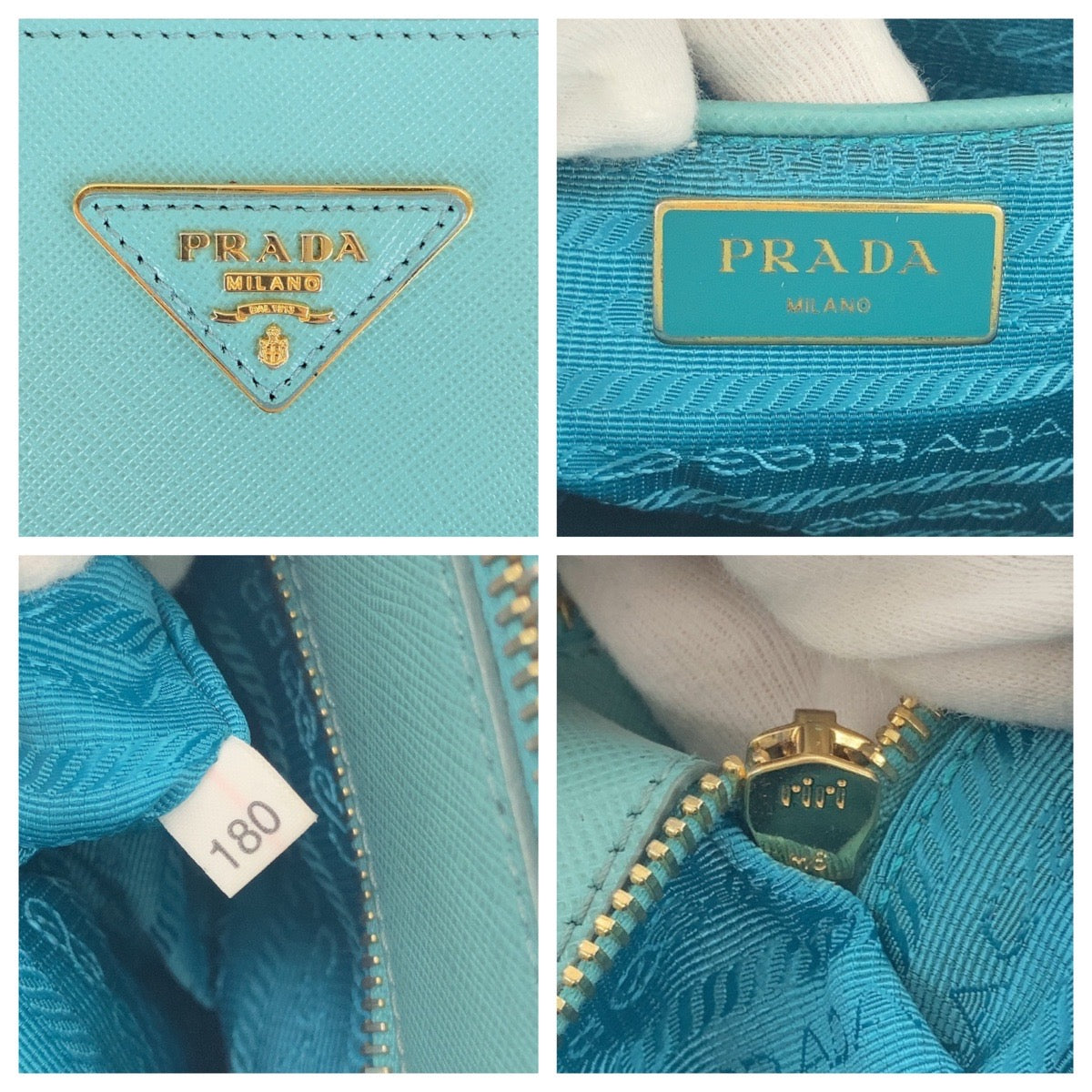 PRADA Tote Bag leather Green Mint Green Gold Metal Tote Bag handbag Safiano TriangleWith logo Galleria Women Used Authentic