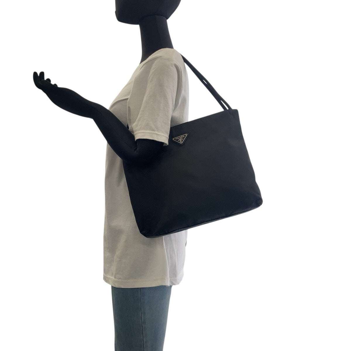 PRADA Tote Bag Nylon black Tote Bag Shoulder Bag Test Triangle With logo Women Used Authentic