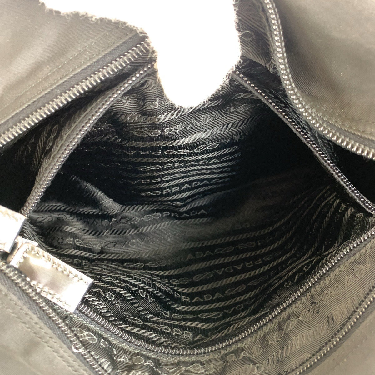 PRADA Tote Bag Nylon Black SilverMetal Tote Bag Shoulder Bag Test Triangle With logo Women Used Authentic