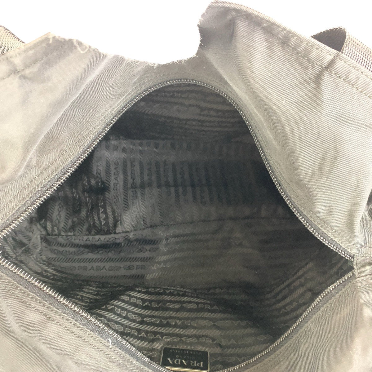 PRADA Tote Bag Nylon Black SilverMetal Tote Bag Shoulder Bag Test Triangle With logo Women Used Authentic