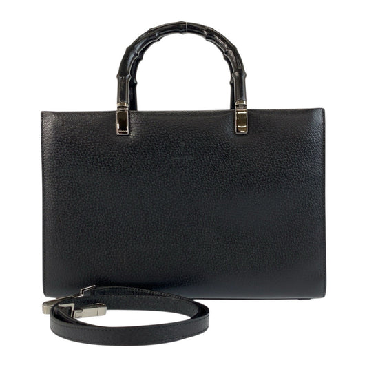GUCCI Handbag 002 1035 leather Black Gold Metal Handbag Tote Bag Shoulder Bag 2way Bamboo Women Used Authentic