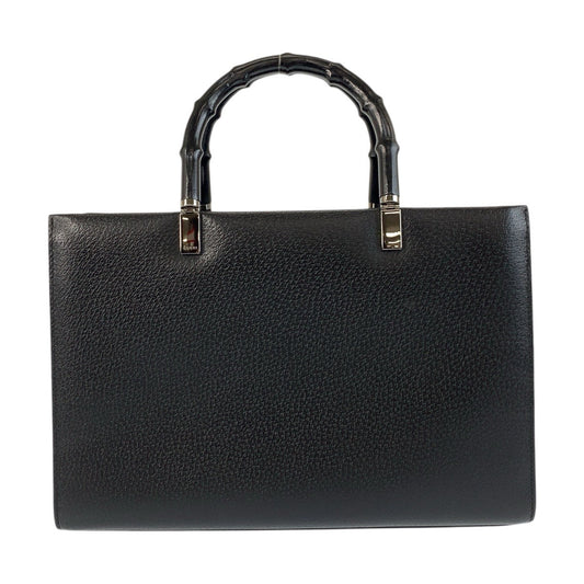 GUCCI Handbag 002 1035 leather Black Gold Metal Handbag Tote Bag Shoulder Bag 2way Bamboo Women Used Authentic