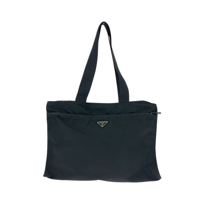 PRADA Tote Bag Nylon Black SilverMetal Tote Bag handbag Test Triangle With logo Women Used Authentic