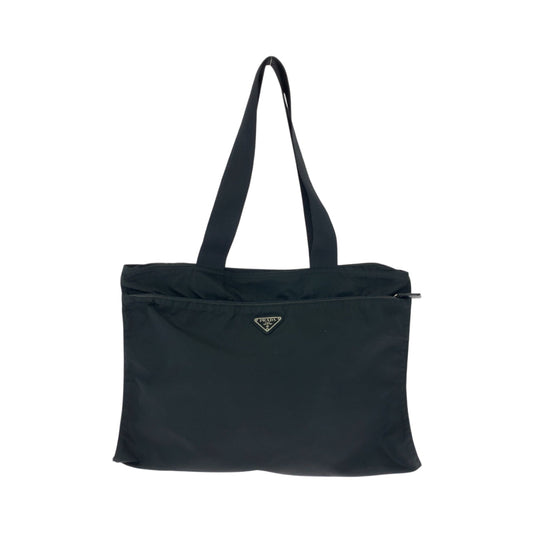 PRADA Tote Bag Nylon Black SilverMetal Tote Bag handbag Test Triangle With logo Women Used Authentic