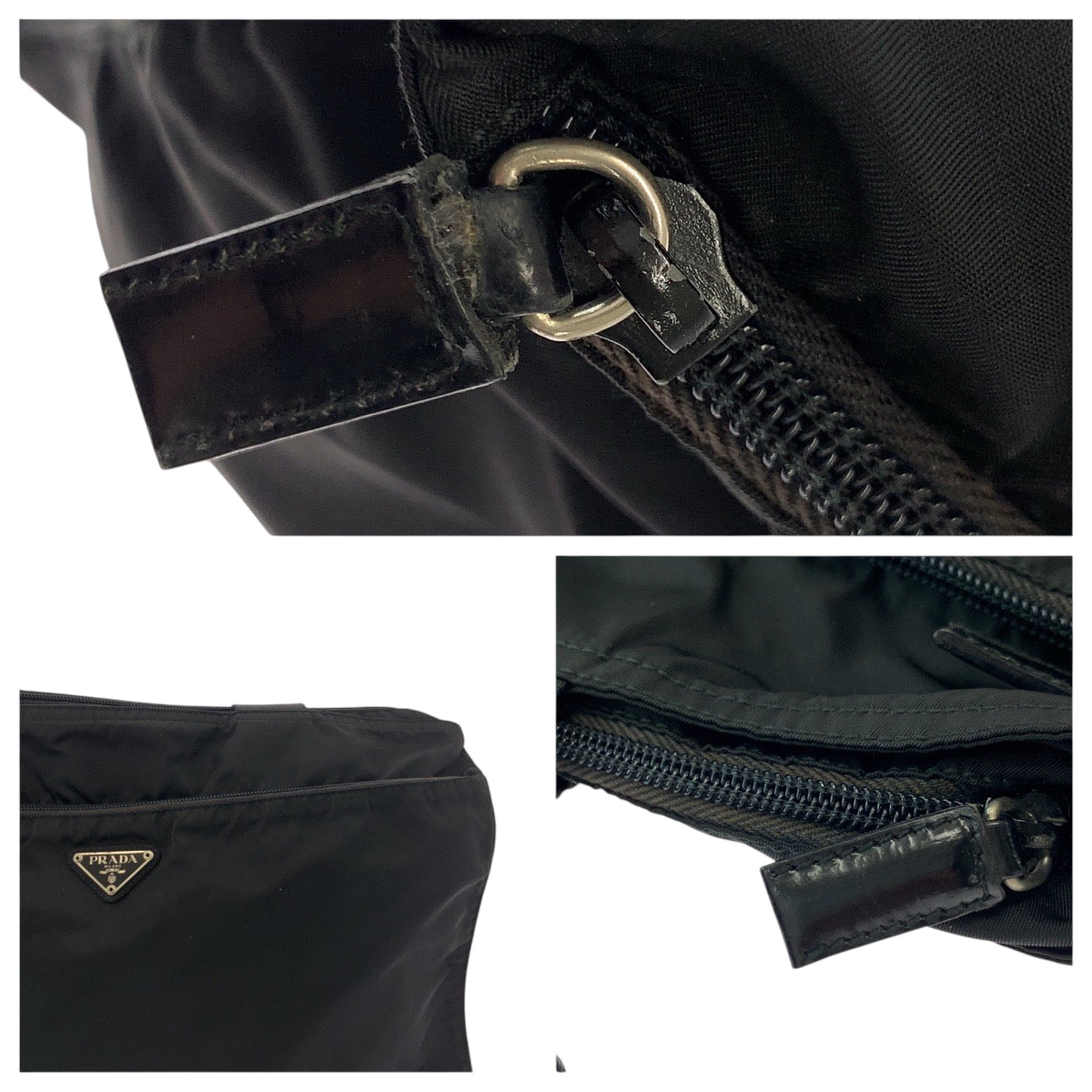 PRADA Tote Bag Nylon Black SilverMetal Tote Bag handbag Test Triangle With logo Women Used Authentic