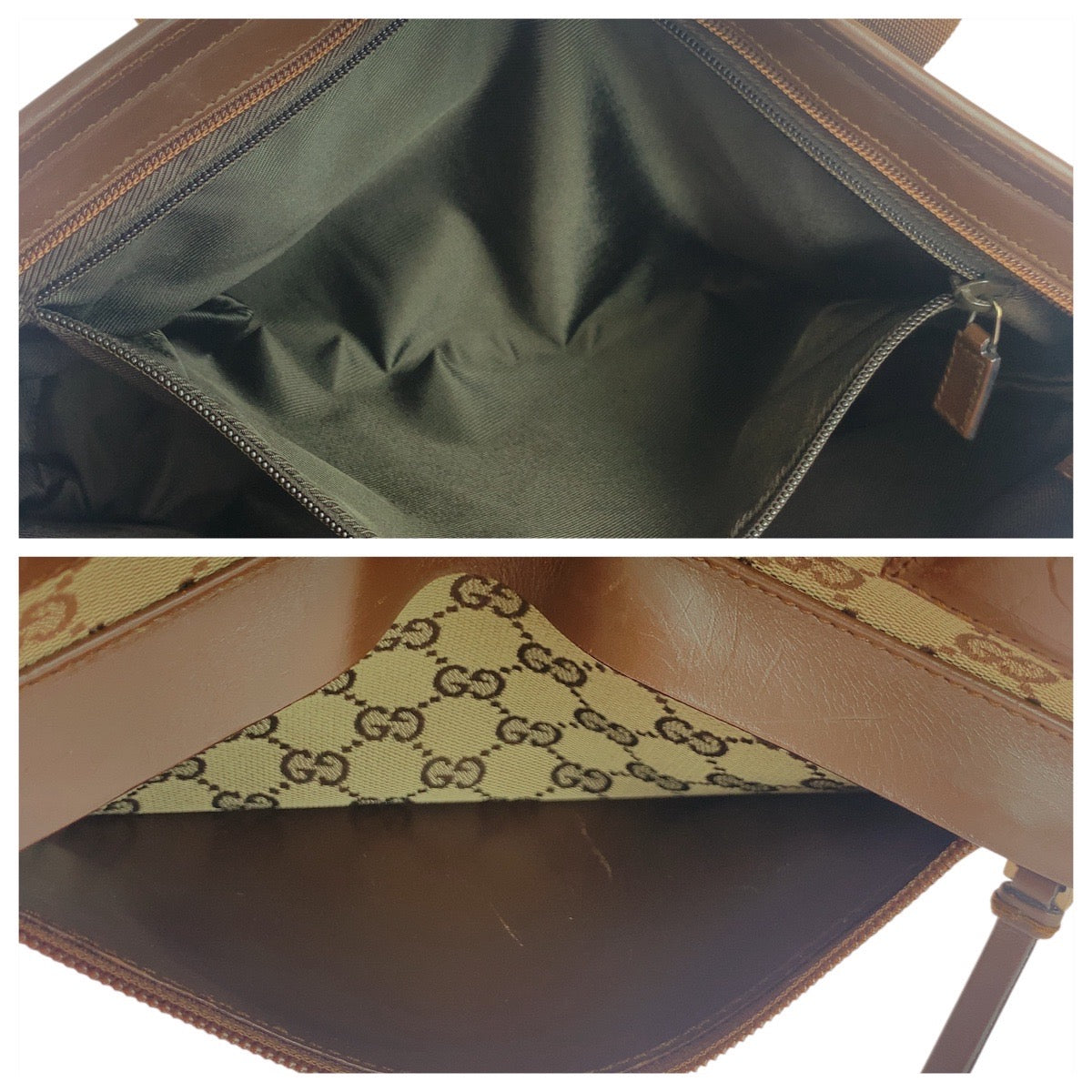 GUCCI Tote Bag 34339 GG canvas, leather Beige brown Tote Bag Shoulder Bag Women Used Authentic