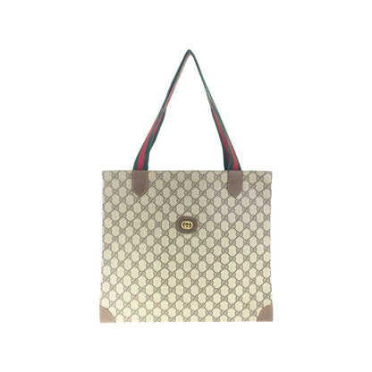 GUCCI Tote Bag 002.63.0048 GG Supreme Canvas Beige Brown Gold Metal Tote Bag Shoulder back Sherry Line Old Gucci Women Used Authentic