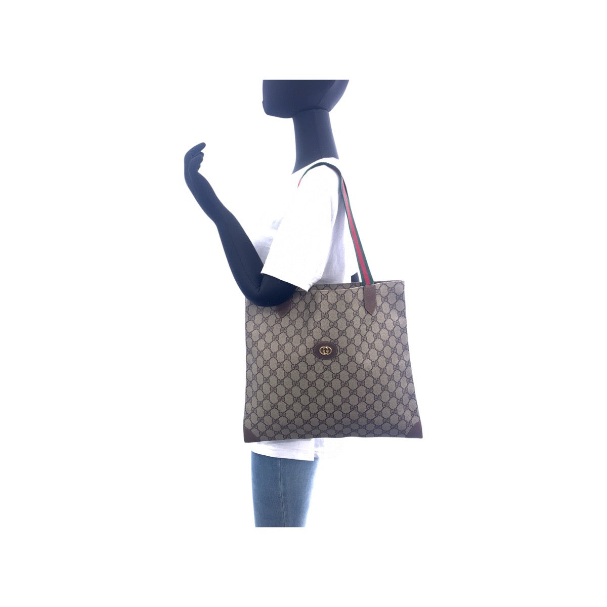 GUCCI Tote Bag 002.63.0048 GG Supreme Canvas Beige Brown Gold Metal Tote Bag Shoulder back Sherry Line Old Gucci Women Used Authentic
