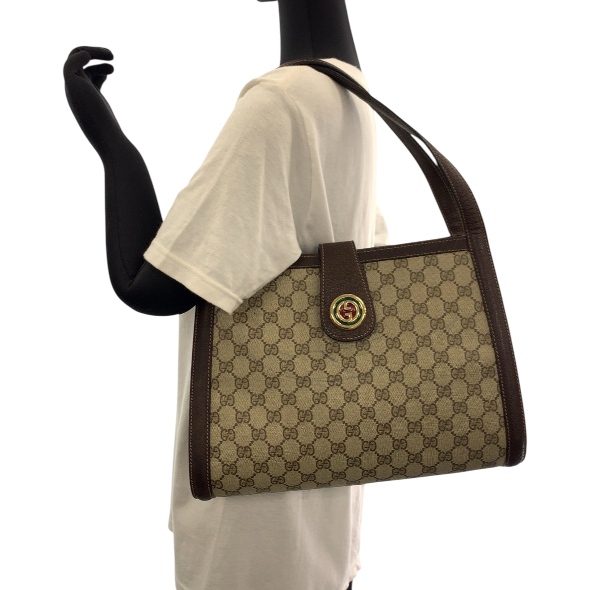 GUCCI Shoulder Bag GG Supreme Canvas Beige Brown Gold Metal Shoulder Bag Shoulder Bag Old Gucci Women Used Authentic