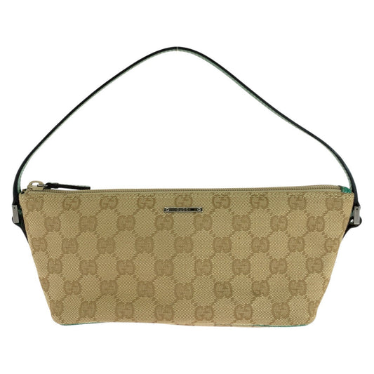 GUCCI Handbag 07198 GG canvas, leather Beige Green SilverMetal Handbag accessory pouch Women Used Authentic