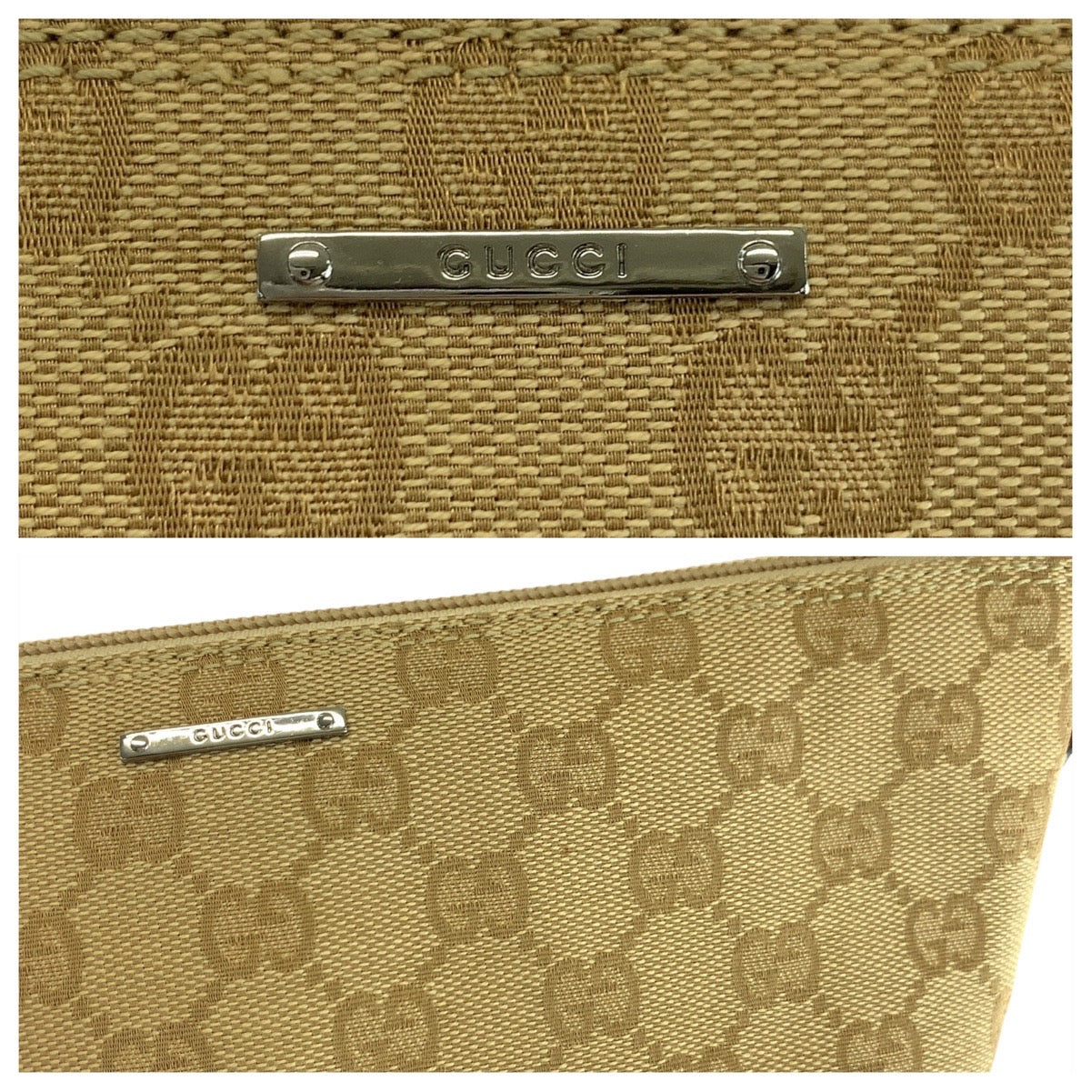 GUCCI Handbag 07198 GG canvas, leather Beige Green SilverMetal Handbag accessory pouch Women Used Authentic